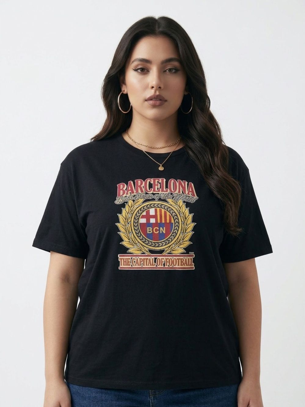 BARCELONA Soccer Futbol Football Navy Blue T-Shirt Women’s Size Large